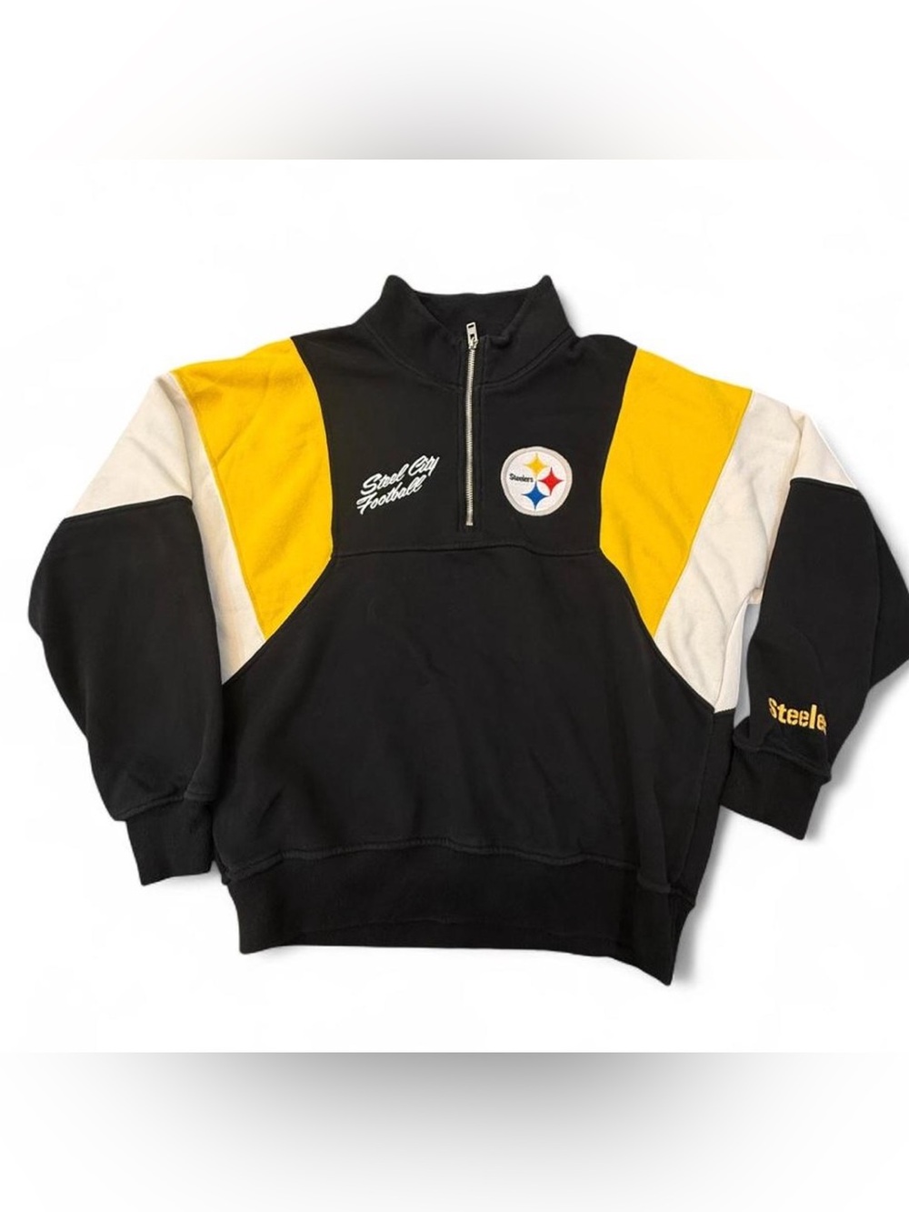 Abercrombie & Fitch Black, Yellow & Cream Quarter-Zip Pullover